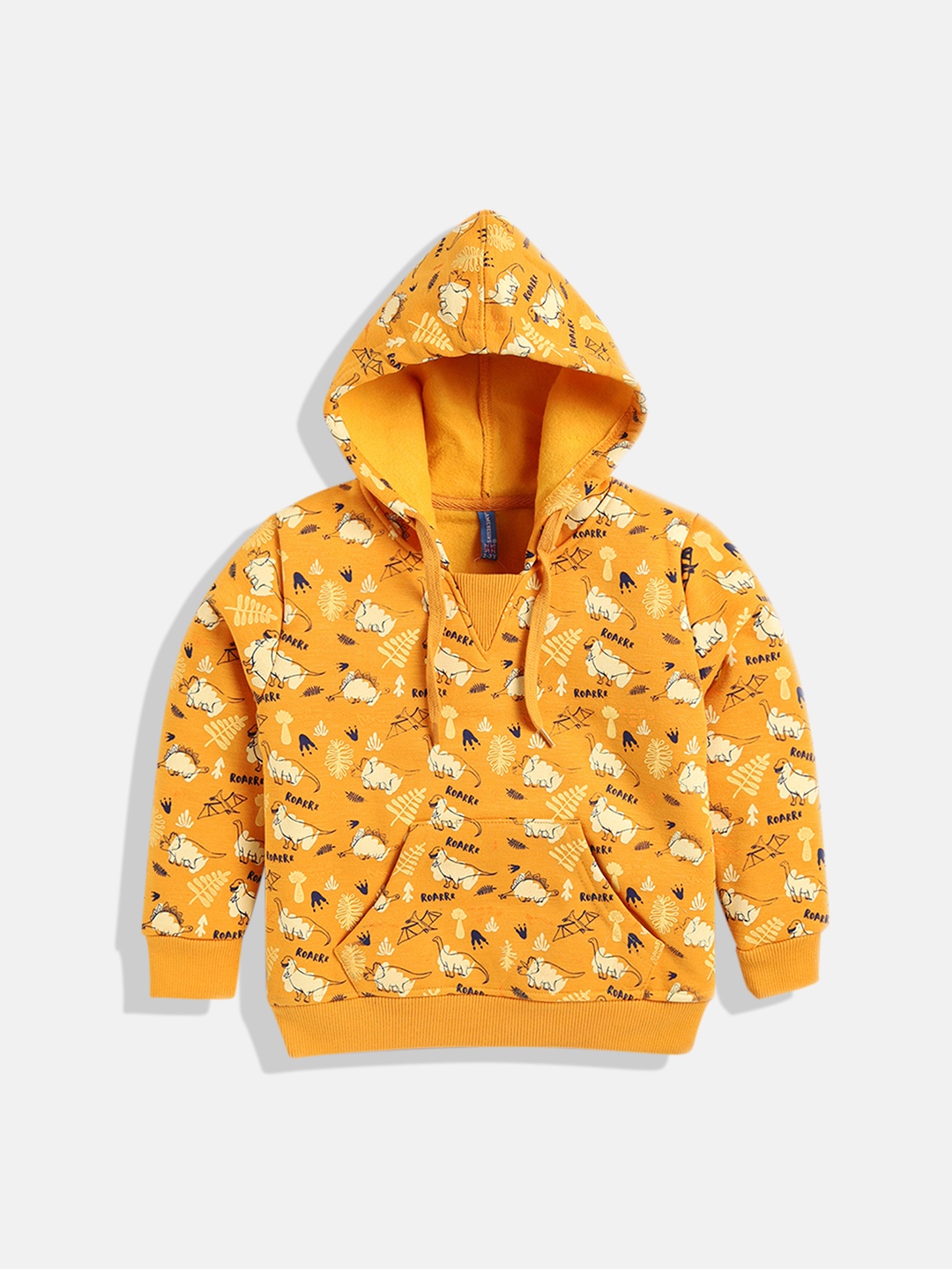 

GAME BEGINS Boys Premium Cotton Conversational Printed Hooded Sweatshirt, Mustard