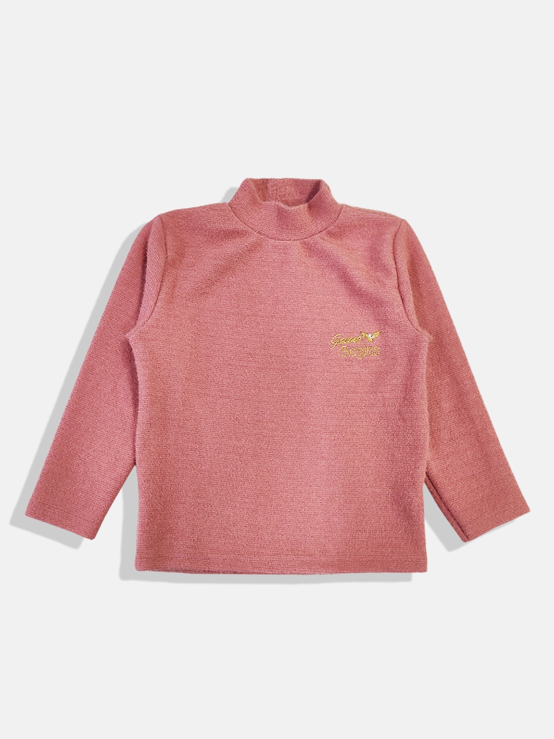

GAME BEGINS Girls Premium Cotton High Neck Shimmery Sweatshirt, Rose