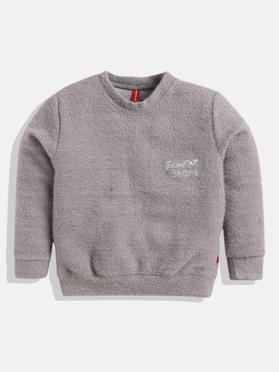 

GAME BEGINS Girls Premium Cotton Round Neck Sweatshirt, Grey
