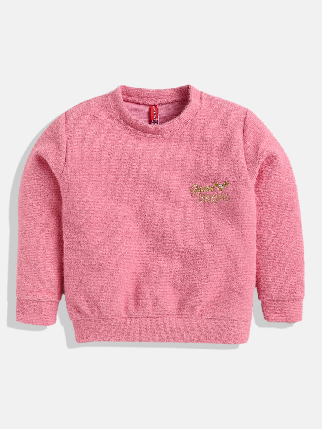 

GAME BEGINS Girls Premium Cotton Shimmery Sweatshirt, Pink