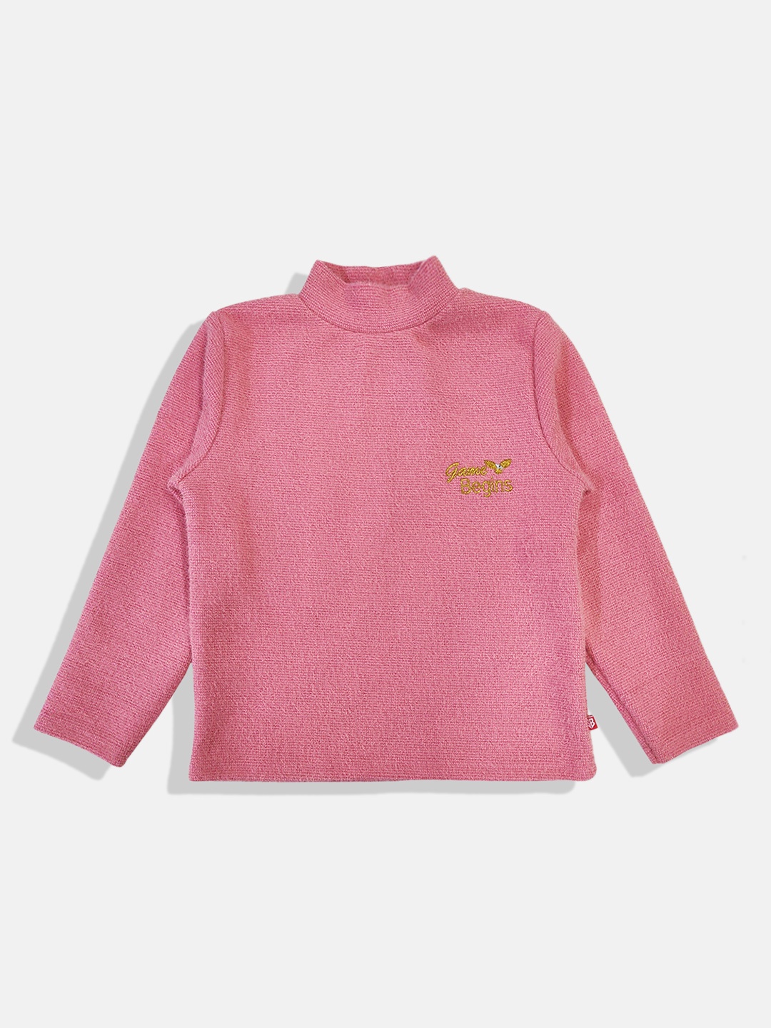 

GAME BEGINS Girls Premium Cotton High Neck Sweatshirt, Pink