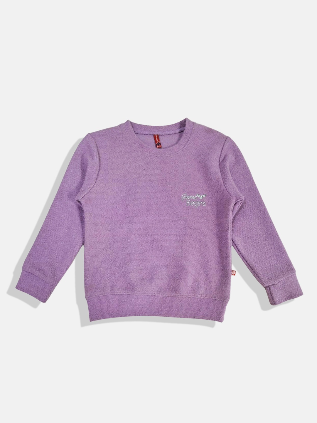 

GAME BEGINS Girls Premium Cotton Shimmery Sweatshirt, Lavender