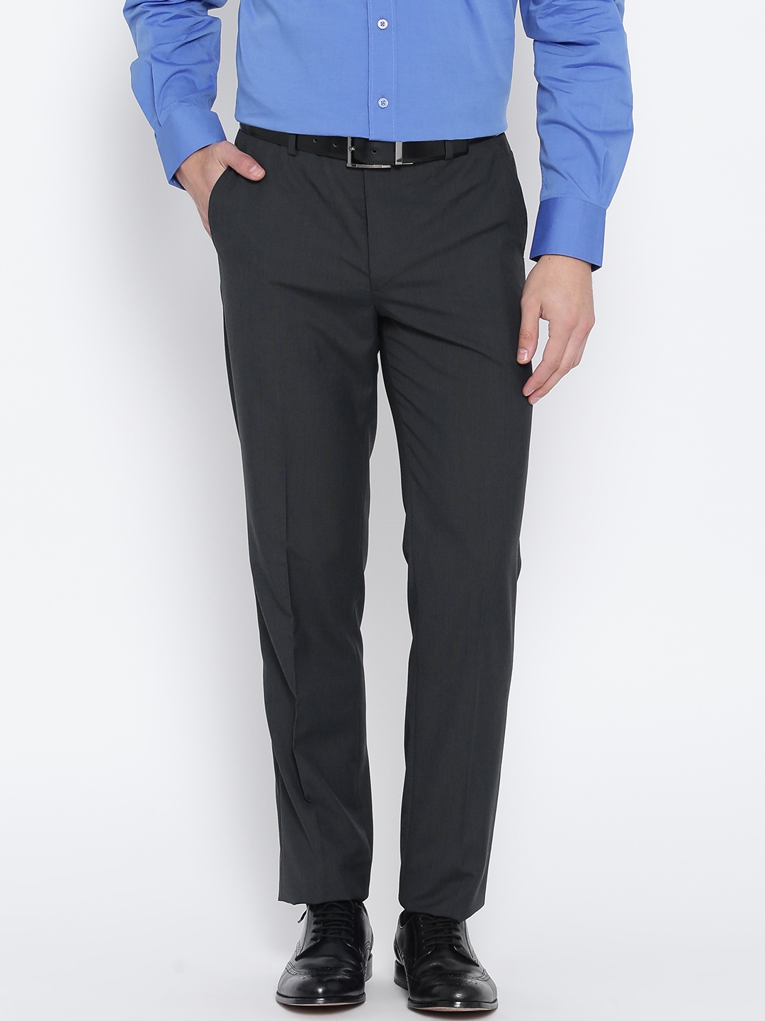 

John Players Men Grey Solid Formal Trousers