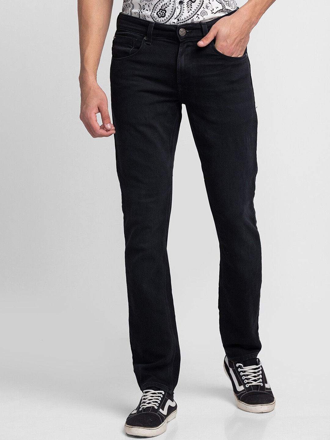 

SPYKAR Men Regular Fit Mid-Rise Cotton Jeans, Black