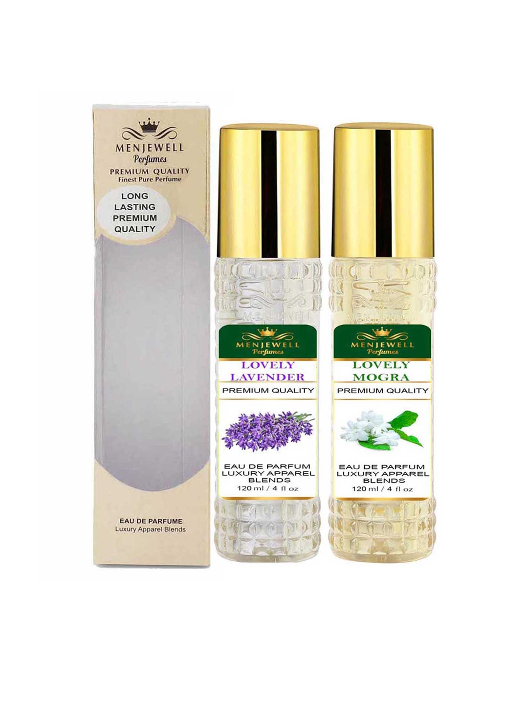 

Menjewell Women Set of Lovely Mogra & Lovely Lavender Eau De Parfum - 120 ml each, Yellow