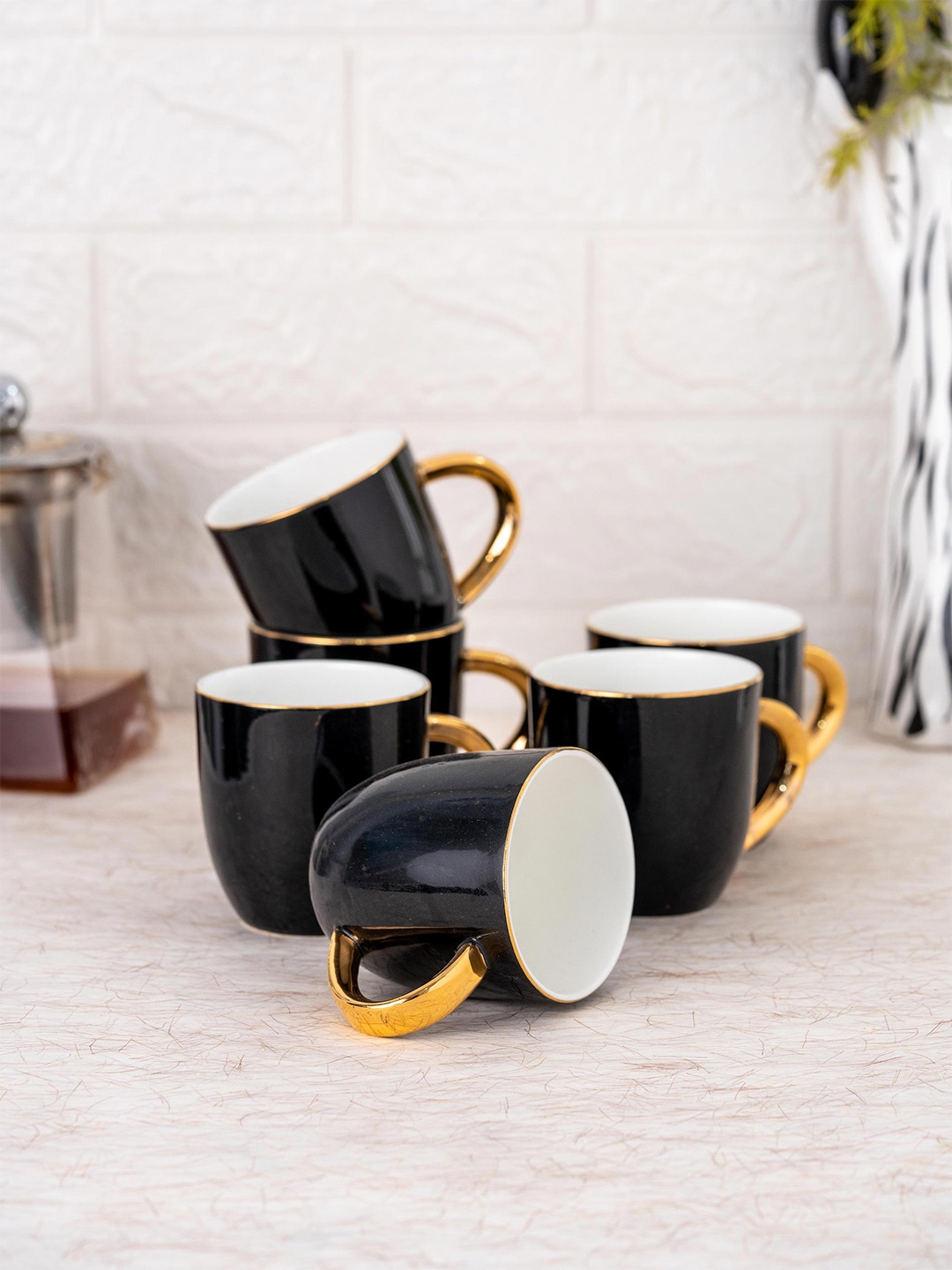 

JCPL White & Black 6 Solid Ceramic Glossy Cups 180 ml