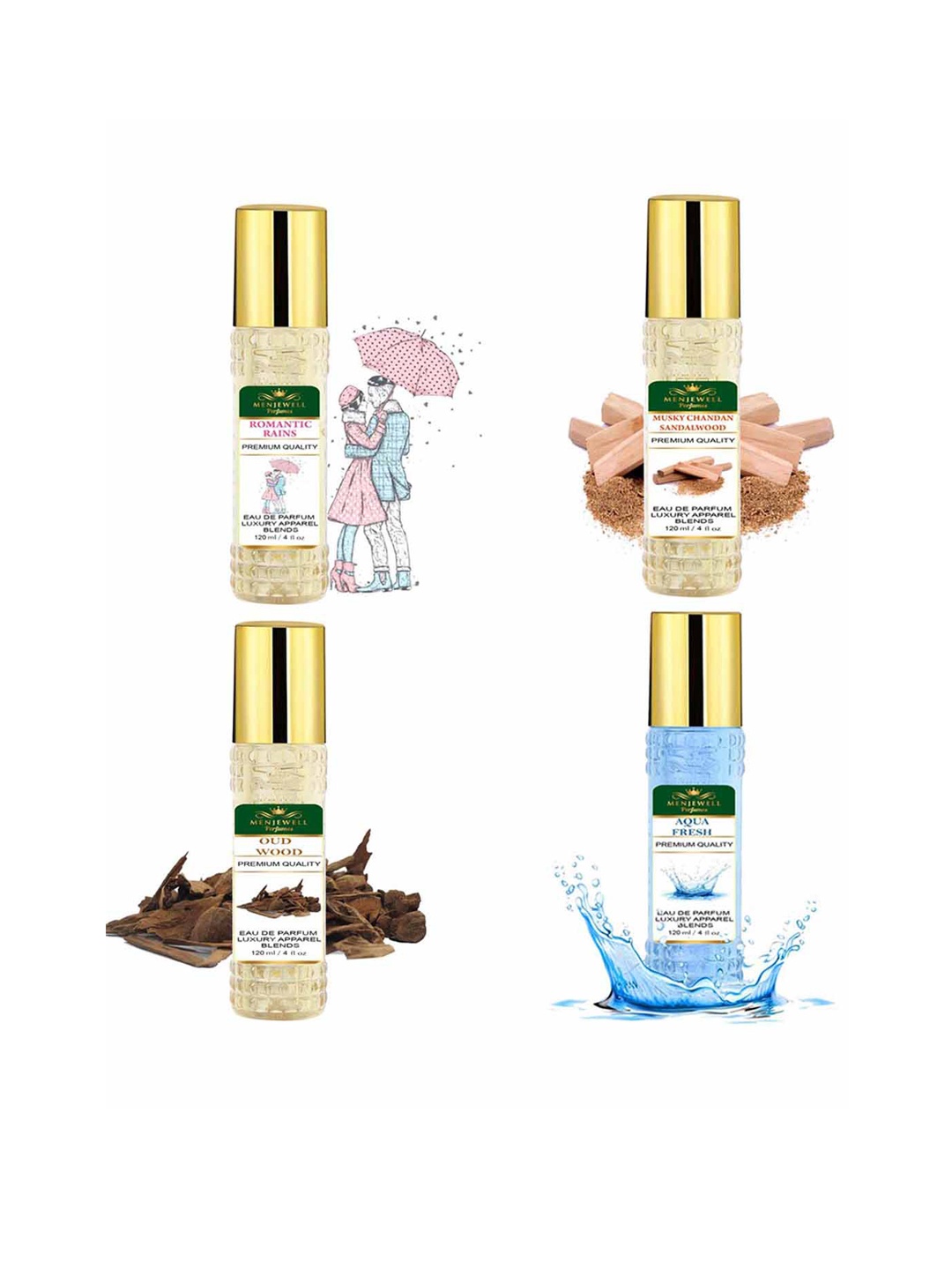 

Menjewell Men Set of 4 Long Lasting Eau De Parfum - 120 ml each, Yellow