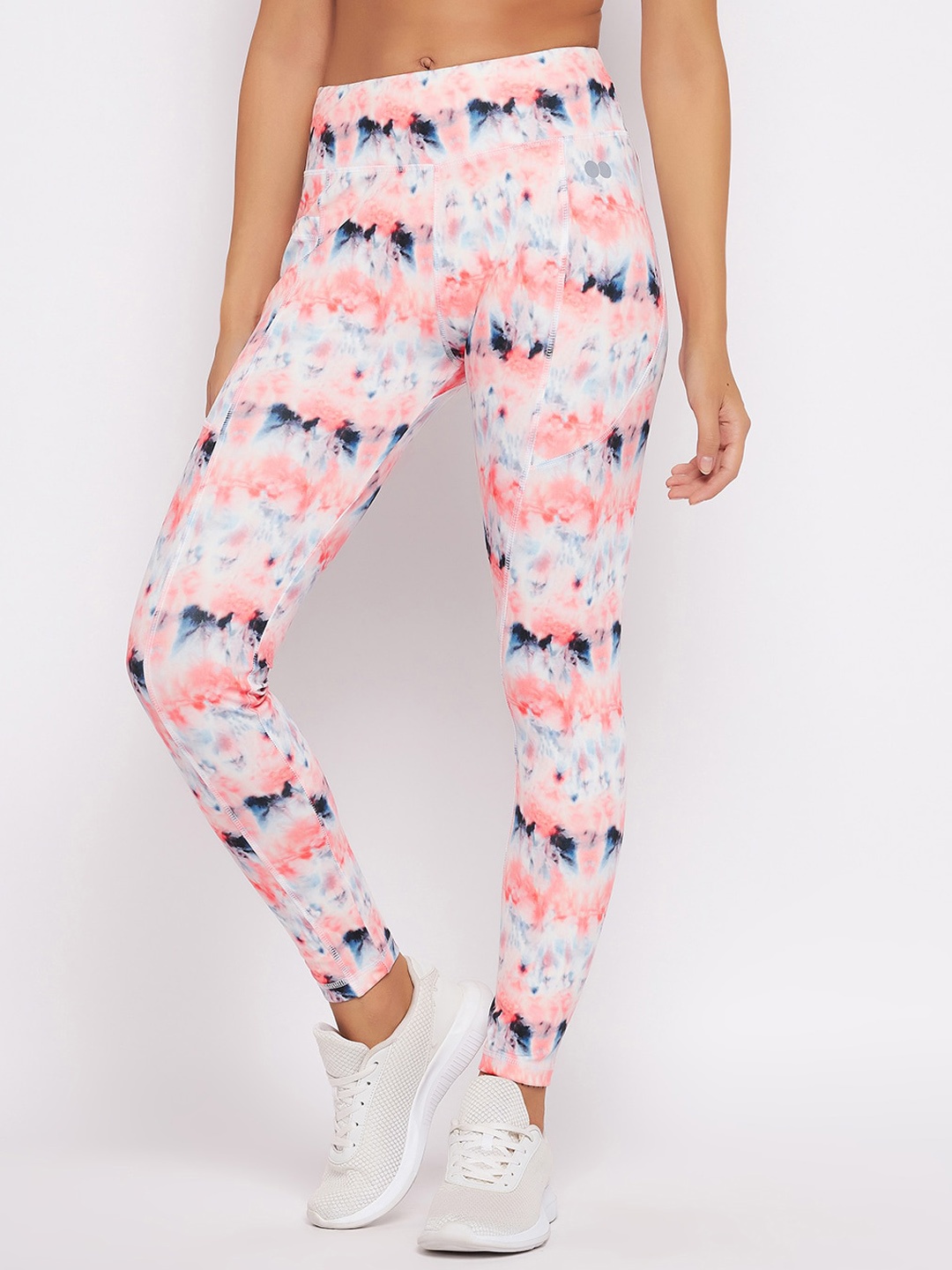 

Clovia High Rise Tie-Dye Print Active Tights with Side Pocket, Peach