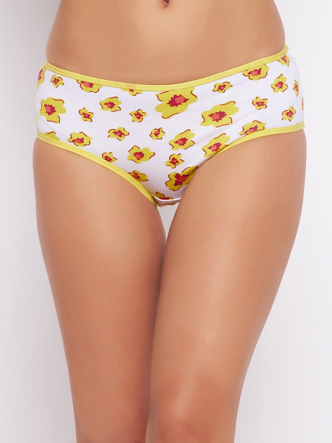 

Clovia Women White & Yellow Floral Printed Mid-Rise Cotton Hipster Briefs