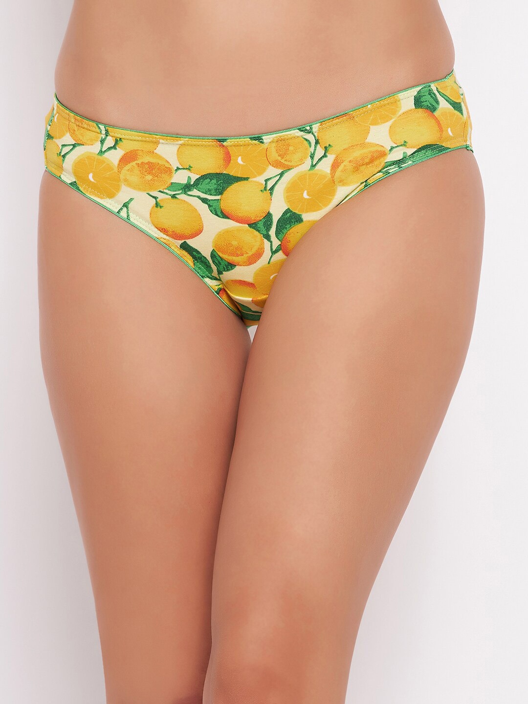 

Clovia Women Yellow & Green Lemon Printed Low-Rise Cotton Bikini Briefs