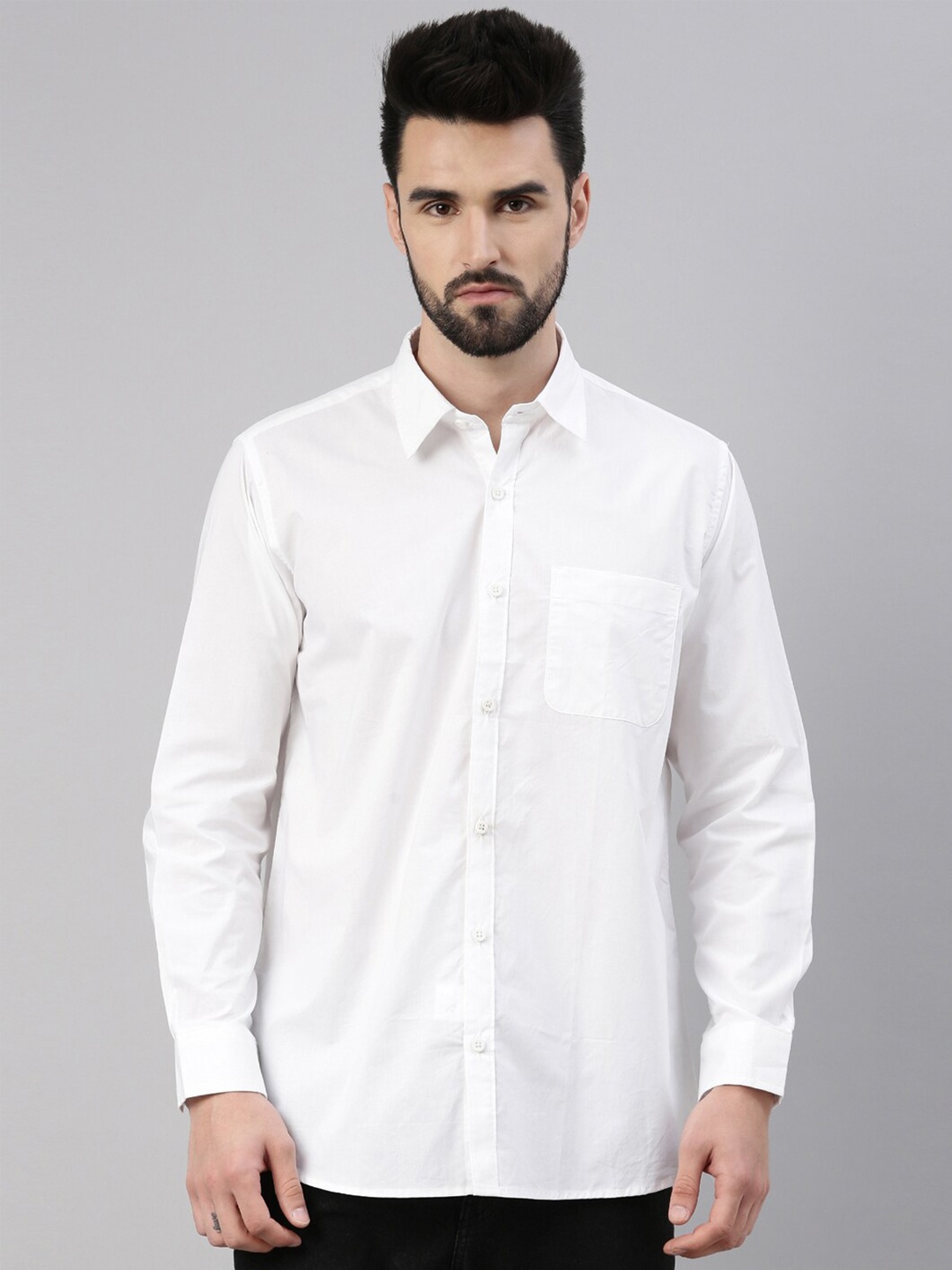 

WHITE HEART Men White Solid Cotton Casual Shirt