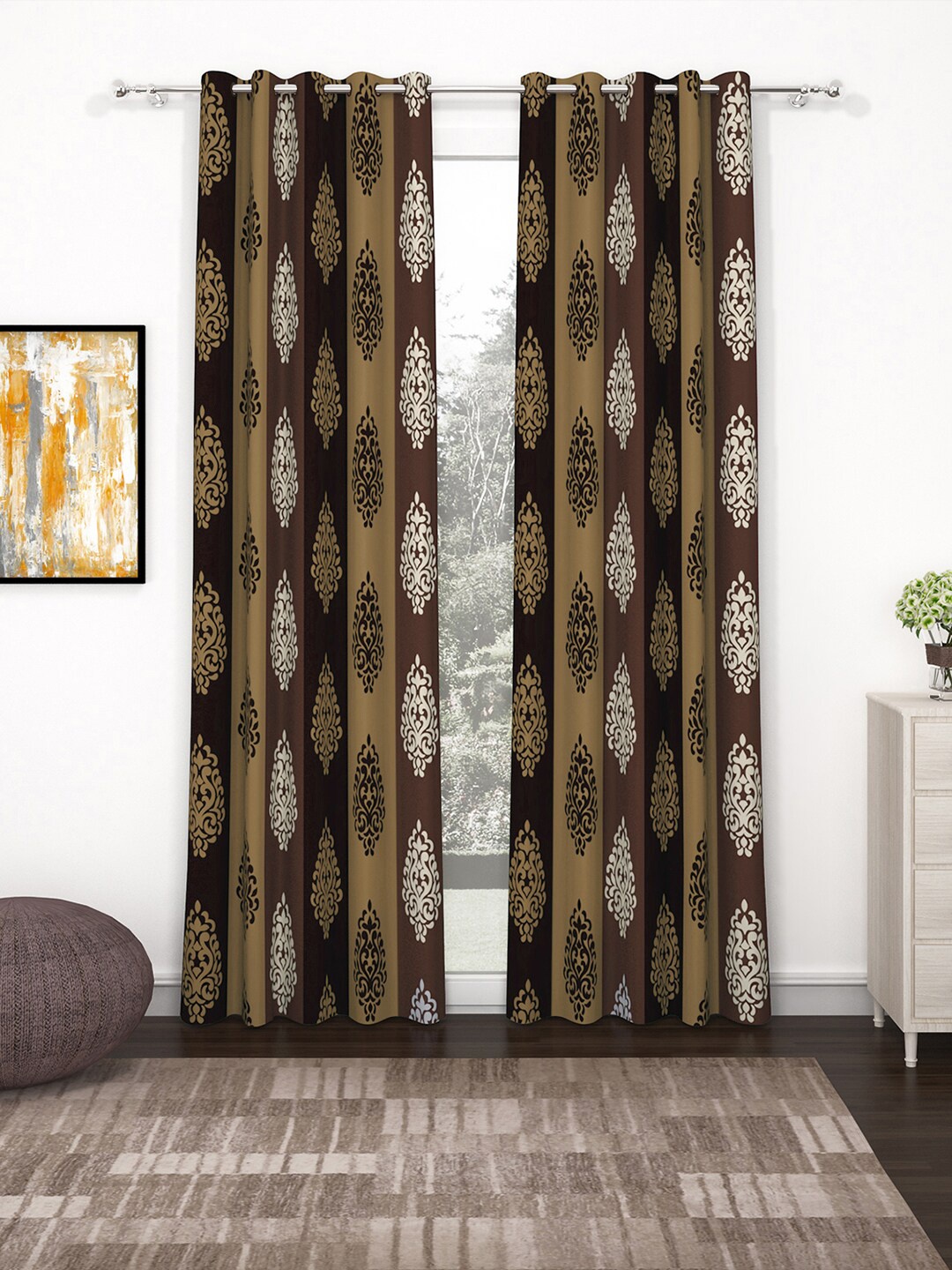 

Bedspun Brown & White Set of 2 Ethnic Motifs Long Door Curtain