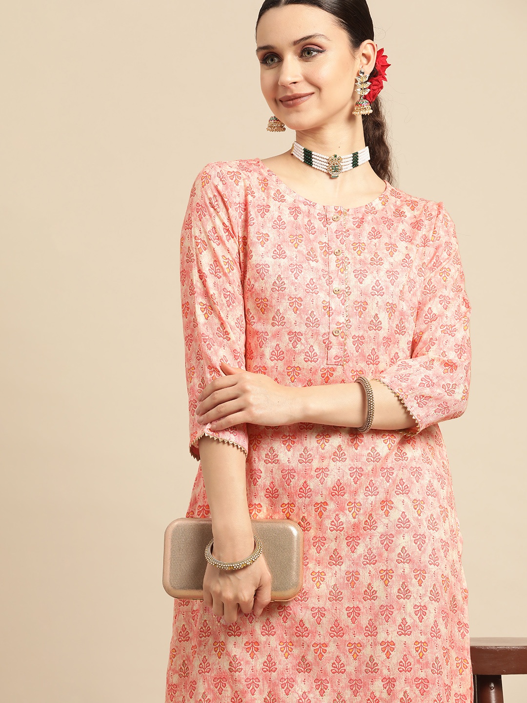 

Anouk Women Pink Ethnic Motifs Print Kurta