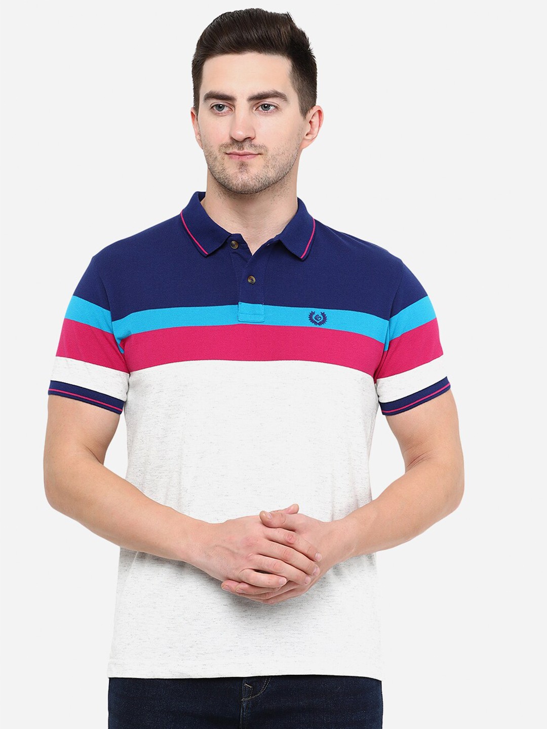

Greenfibre Men White Printed Polo Collar Cotton T-shirt