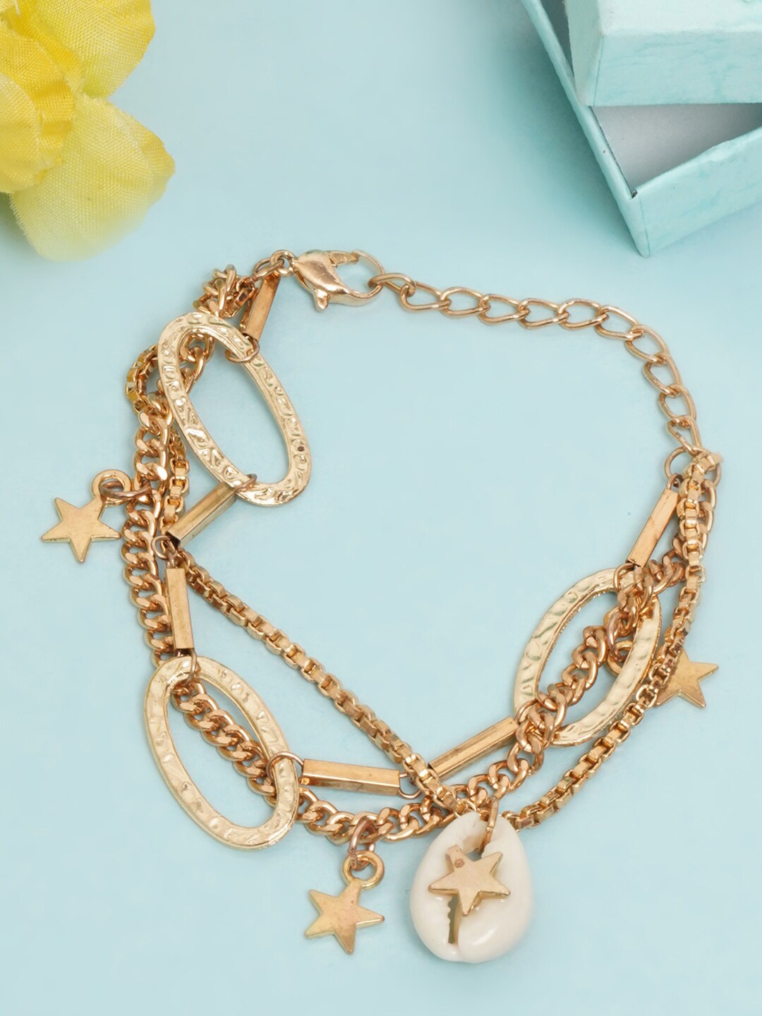

DIVA WALK EXCLUSIVE Women White & Rose Gold-Plated Layered Charm Bracelet
