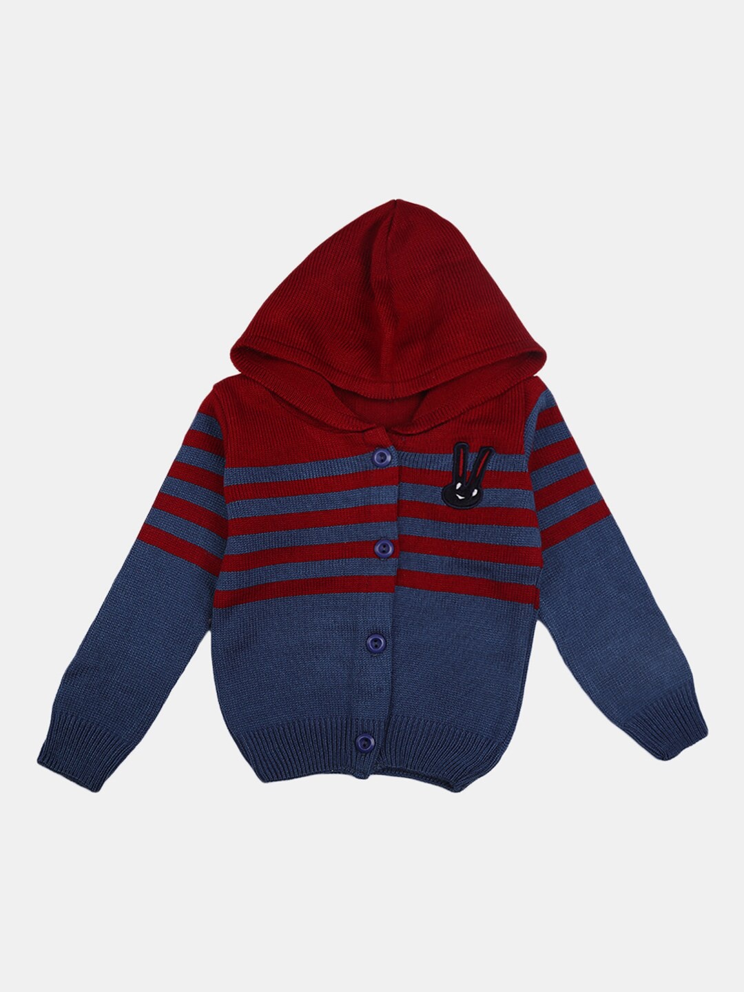 

V-Mart Kids Navy Blue & Marron Striped Round Neck Hooded Pullover