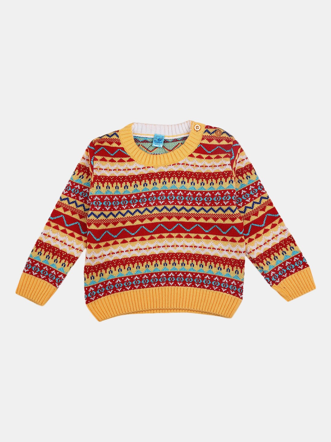 

V-Mart Kids Yellow & Red Self Design Round Neck Acrylic Pullover