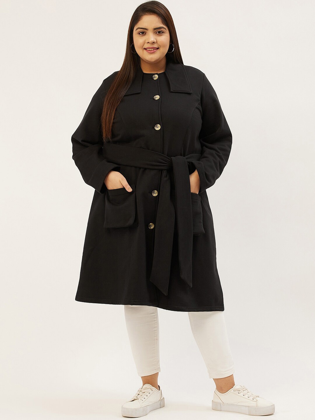 

theRebelinme Women Plus Size Fleece Longline Coat, Black