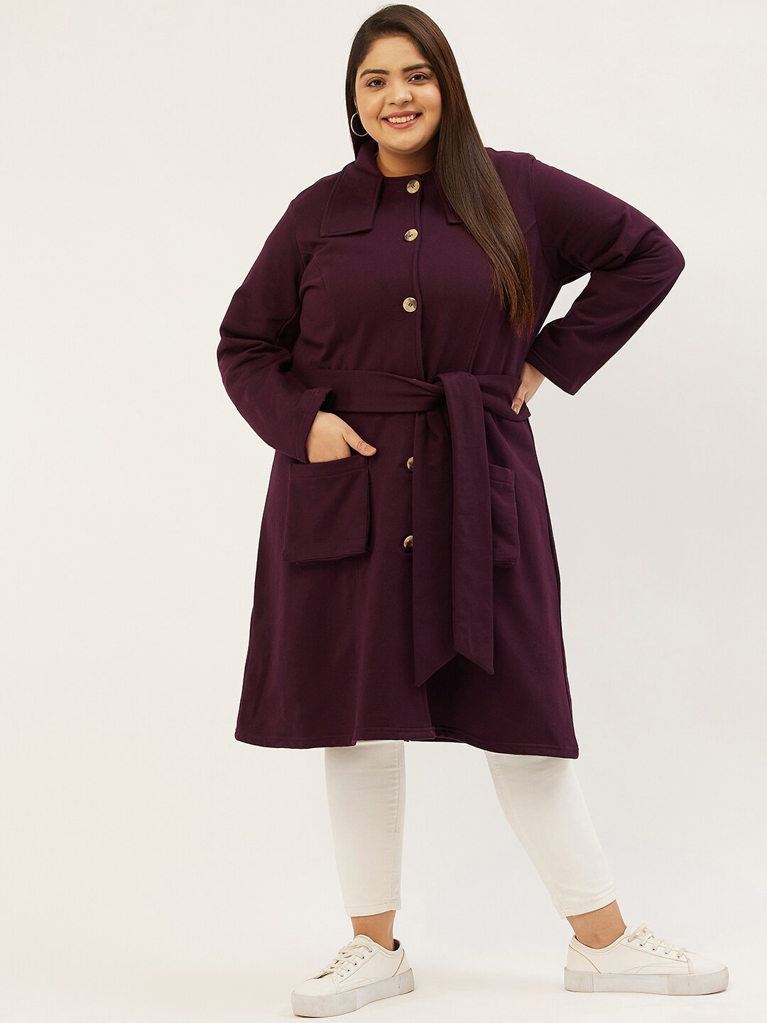 

theRebelinme Women Plus Size Burgundy Fleece Longline Overcoat