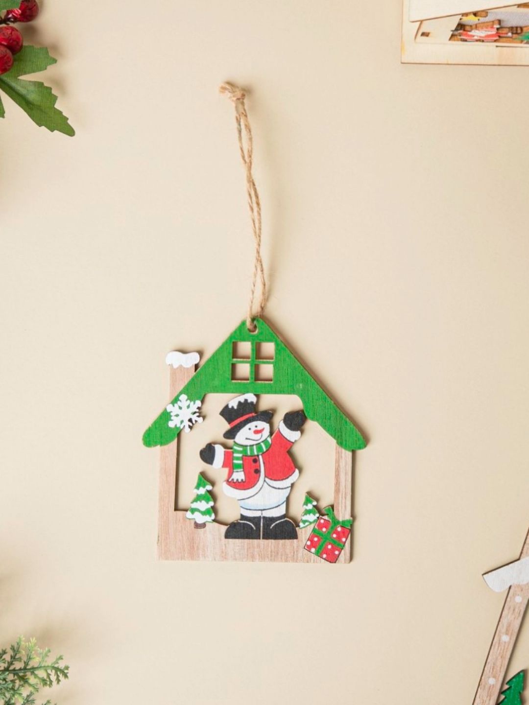 

Nestasia Green Snowman Wooden Tree Ornament Decor