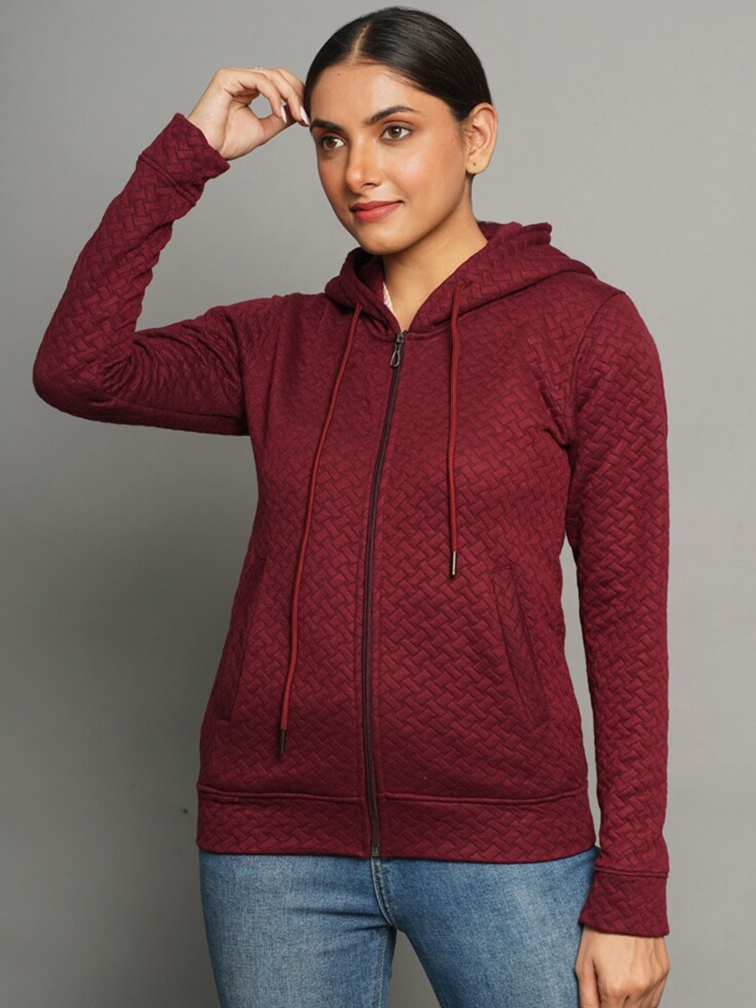 

FLAMBOYANT Women Burgundy Lightweight Outdoor Bomber Jacket