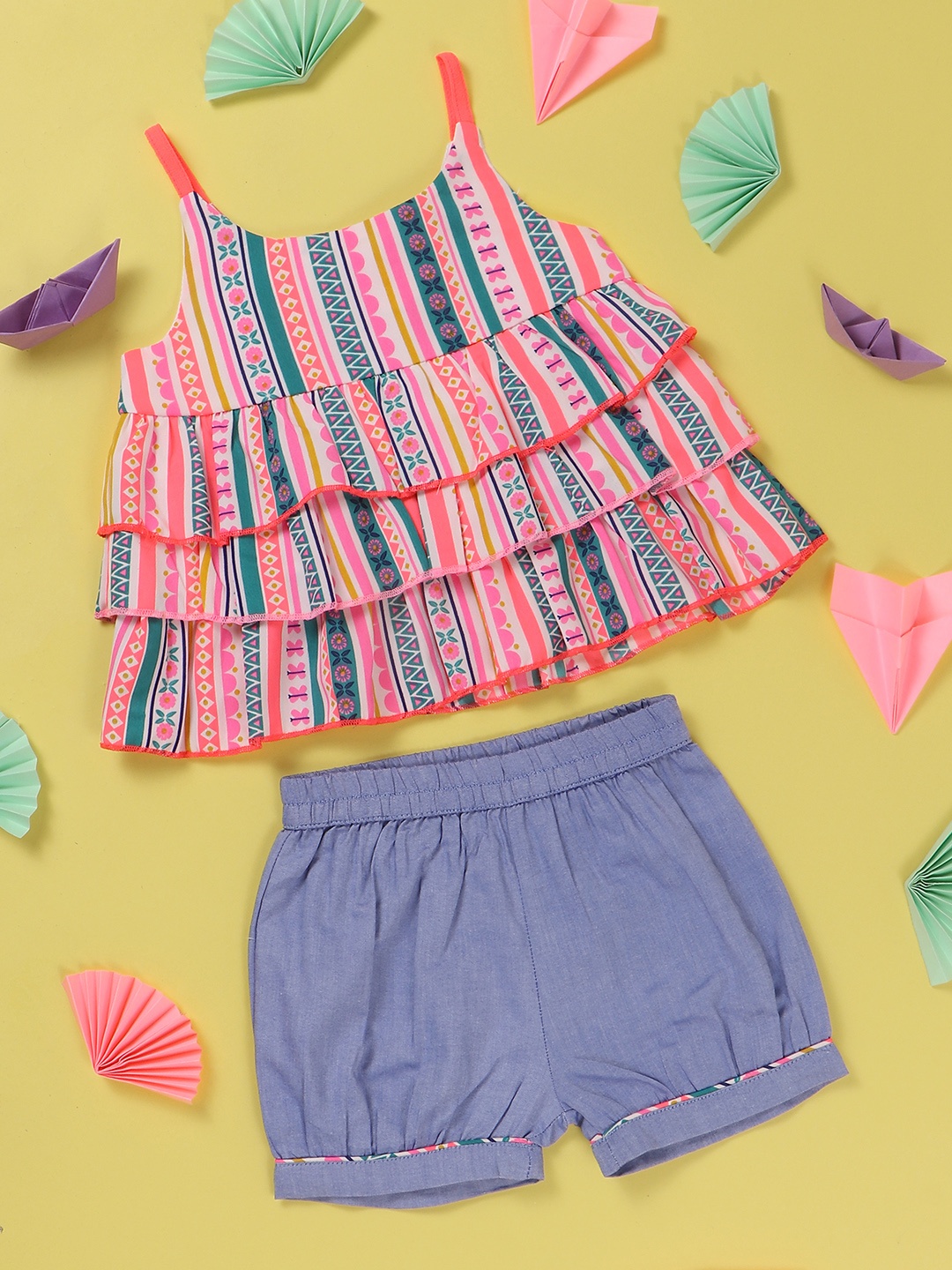 

Nauti Nati Girls Pink & Blue Printed Top with Shorts