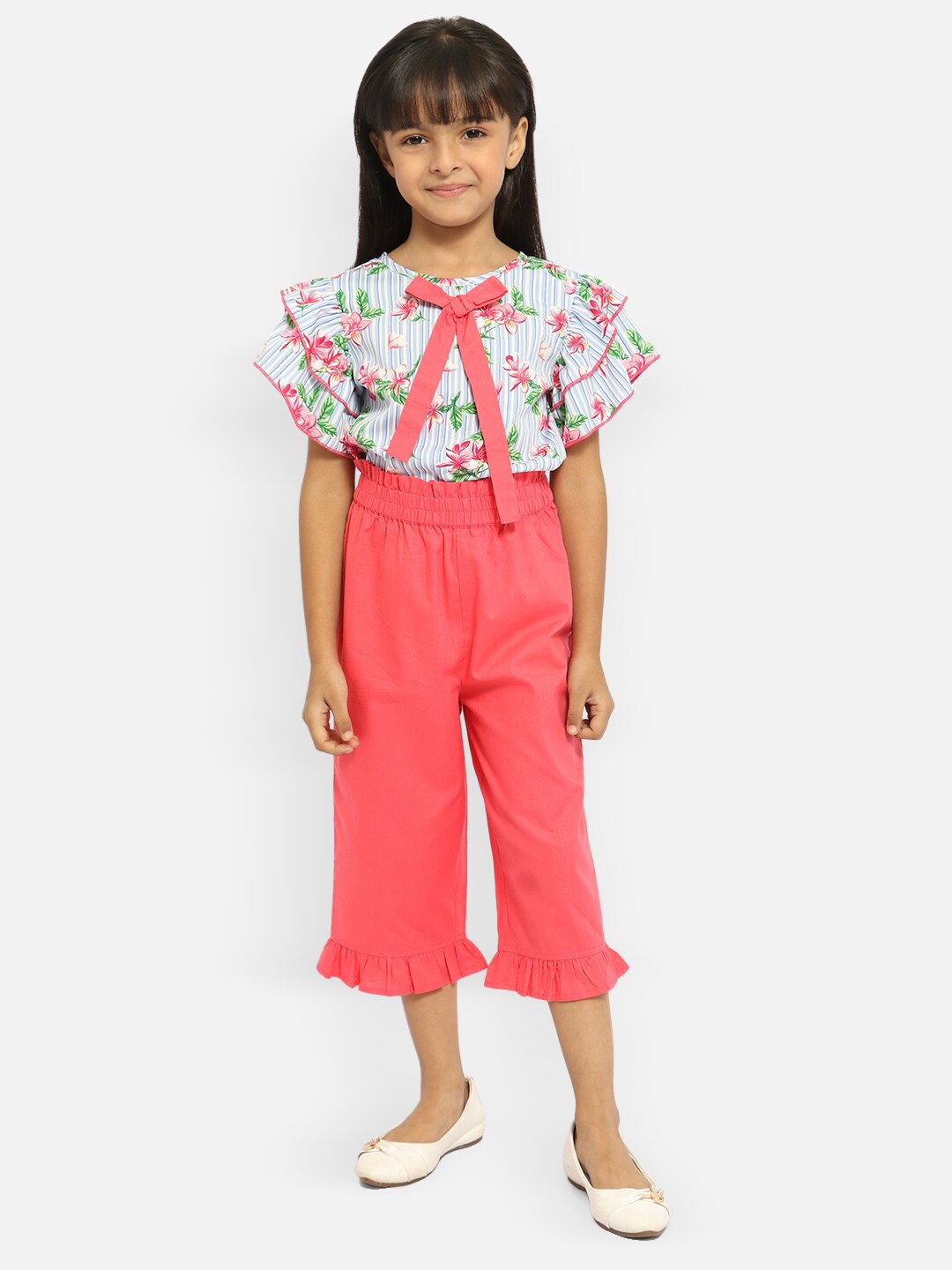 

Nauti Nati Girls Pink & Blue Printed Top with Trousers