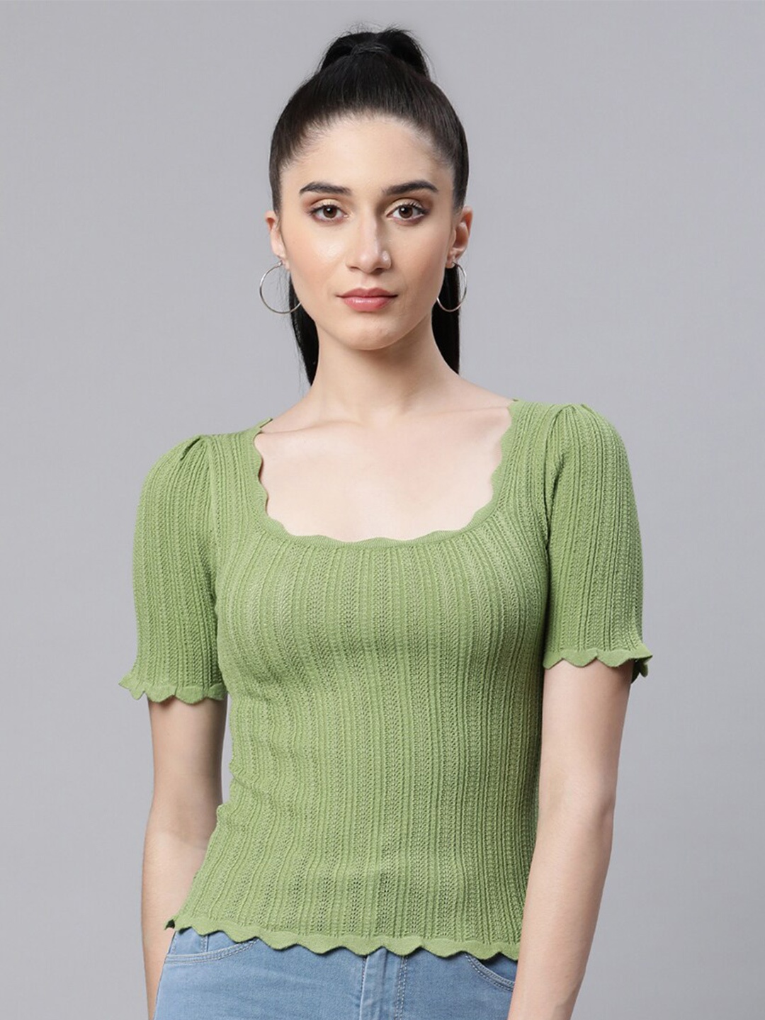 

Global Republic Women Green Solid Slim Fit Top