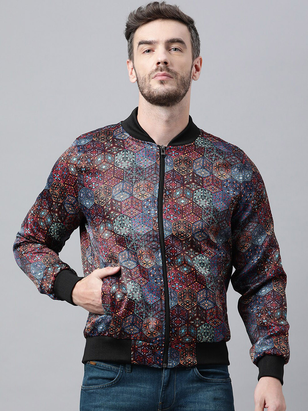 

Hangup Men Maroon & Black Printed Pullover Sweater