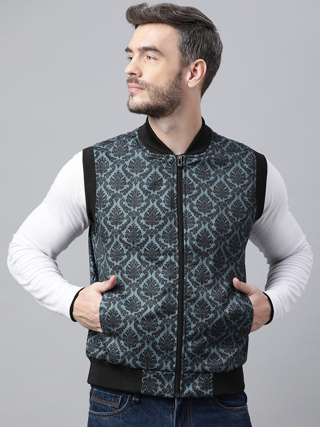 

Hangup Men Blue & Black Printed Pullover Sweater