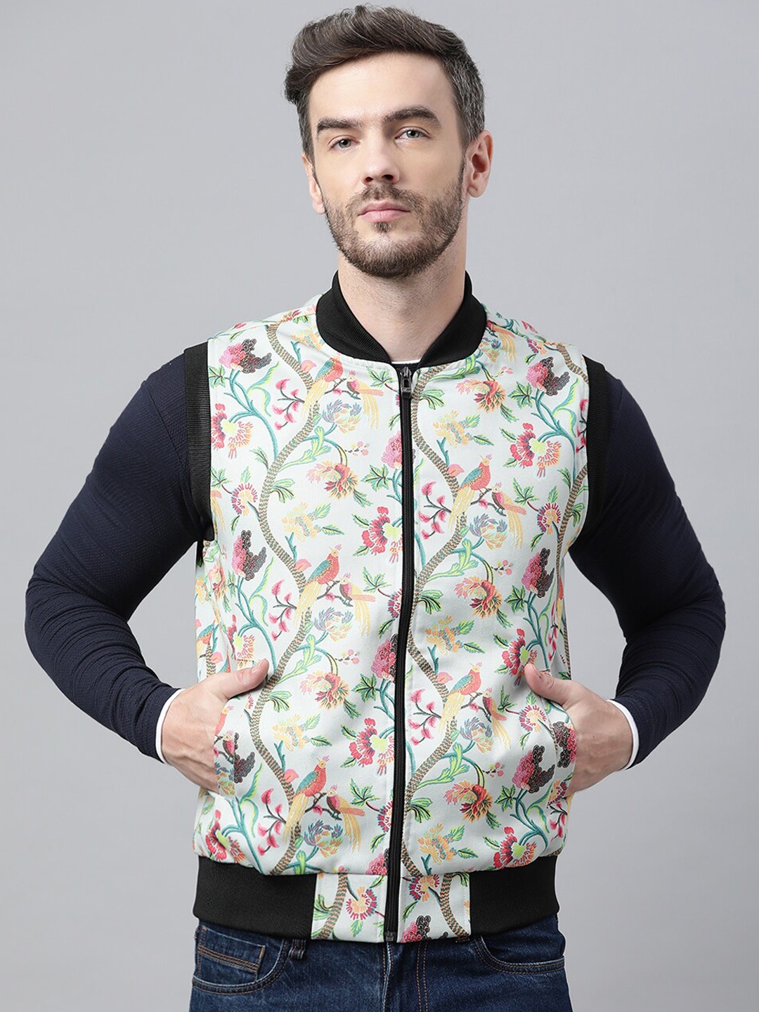 

Hangup Men White & Yellow Floral Printed Pullover Sweater