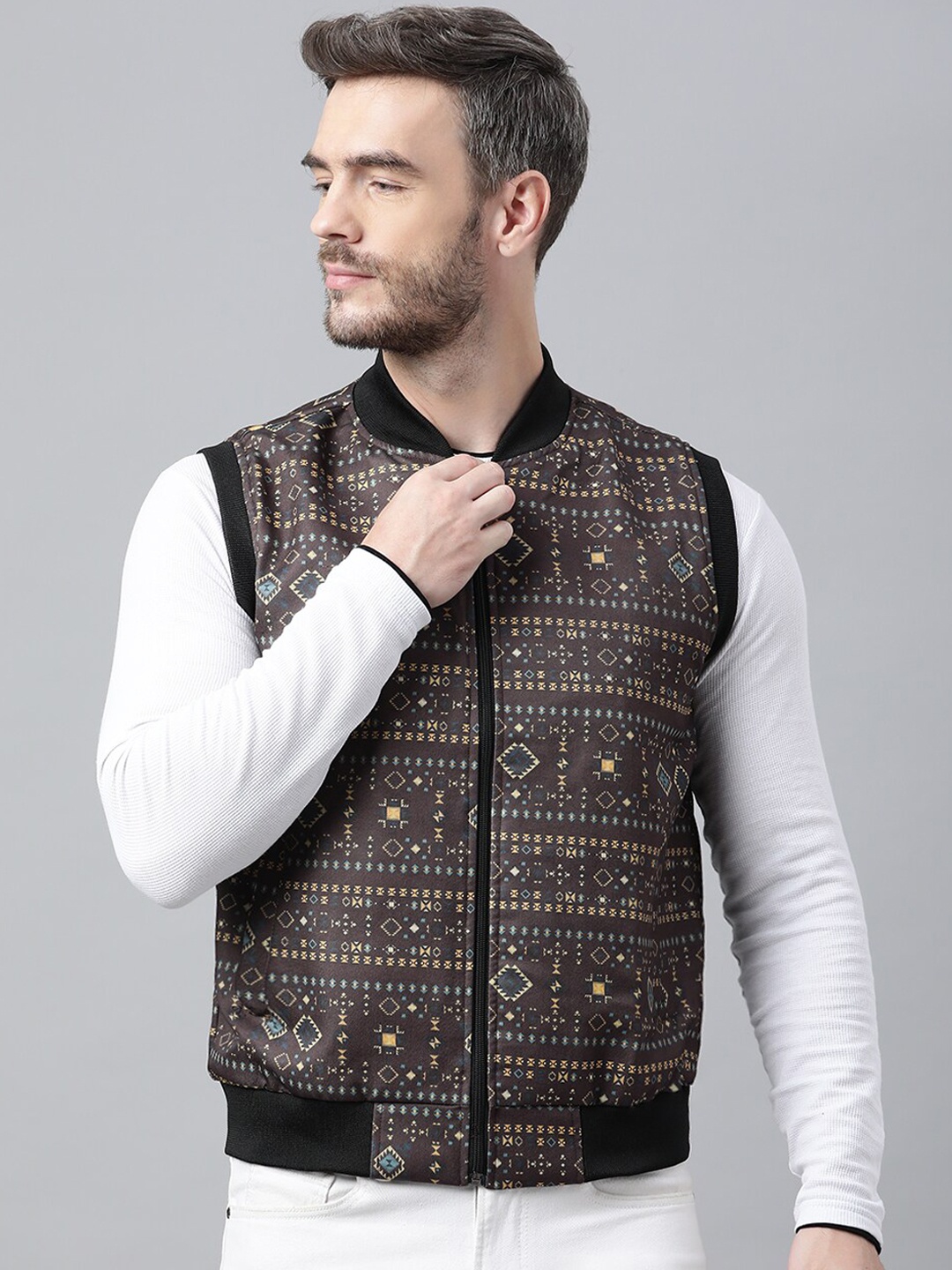 

Hangup Men Black & Brown Printed Pullover Sweater