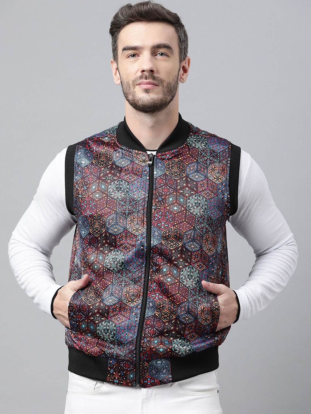 

Hangup Men Maroon & Black Printed Pullover Sweater