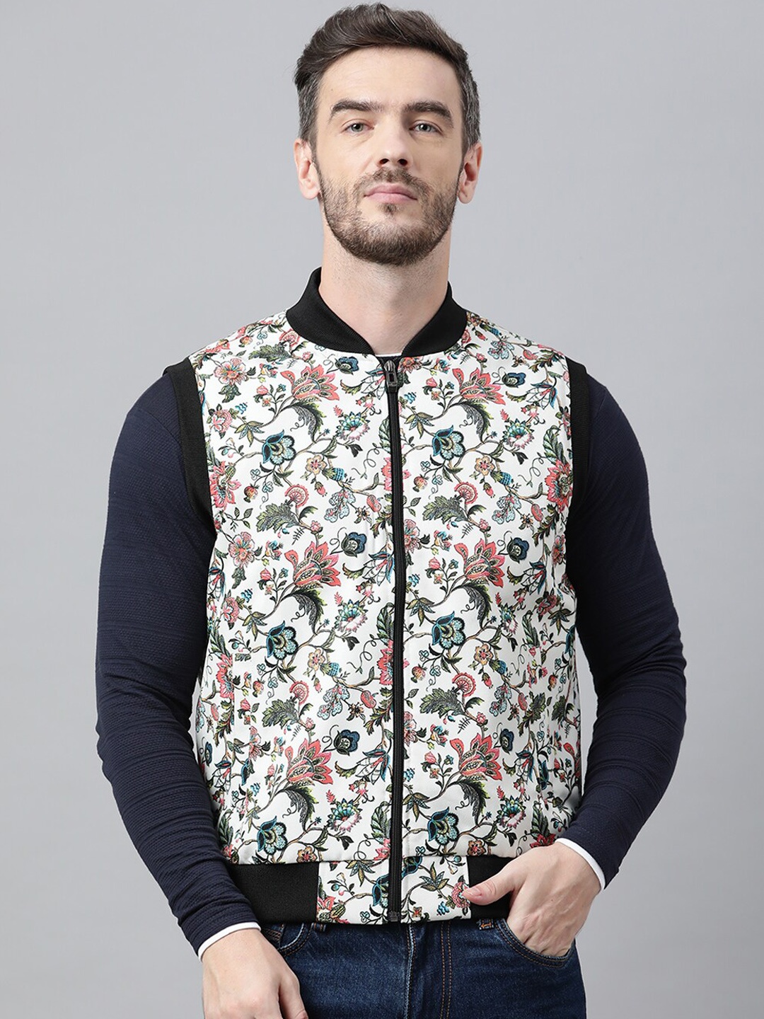 

Hangup Men White & Black Floral Printed Pullover Sweater