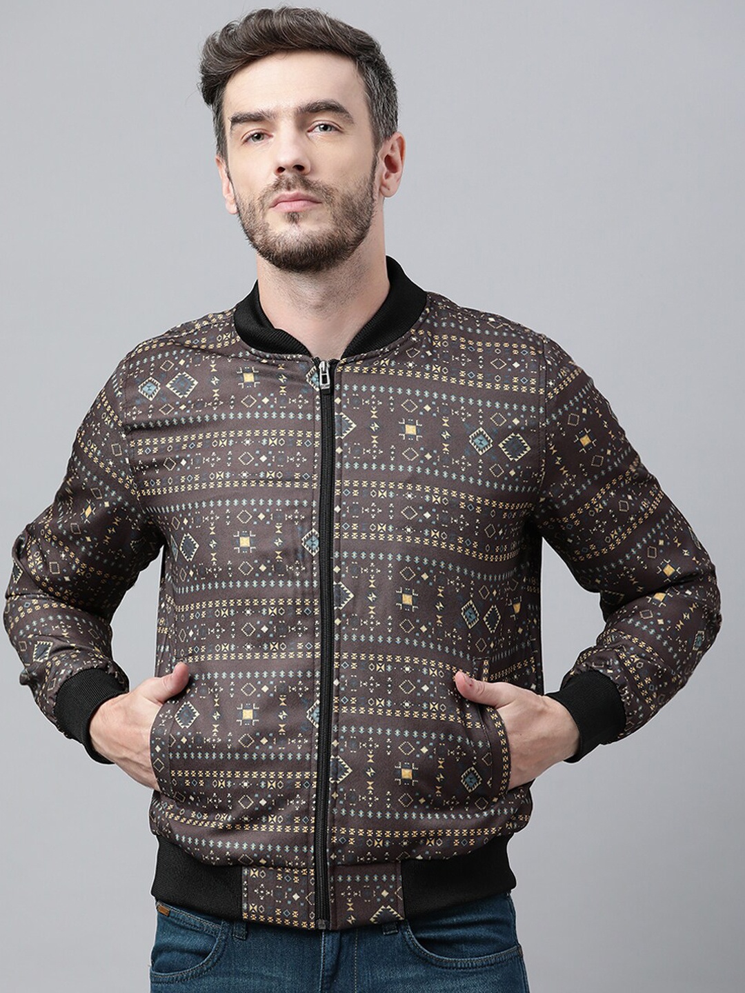 

Hangup Men Black & Brown Printed Pullover Sweater