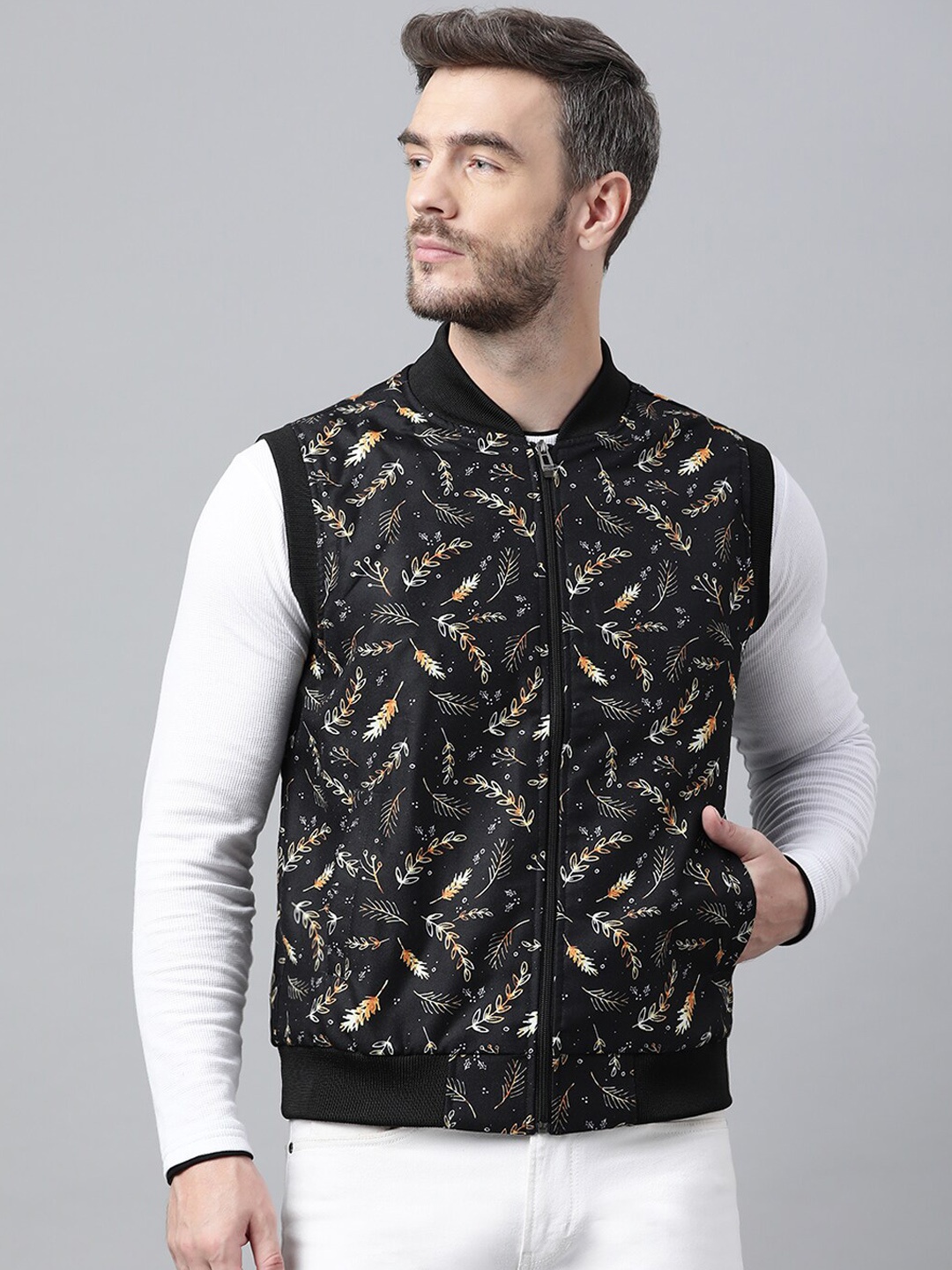 

Hangup Men Black Floral Printed Pullover Sweater