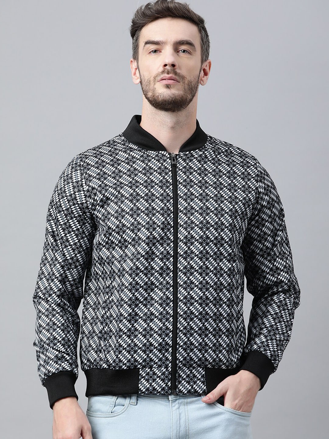 

Hangup Men Black & White Printed Pullover Sweater