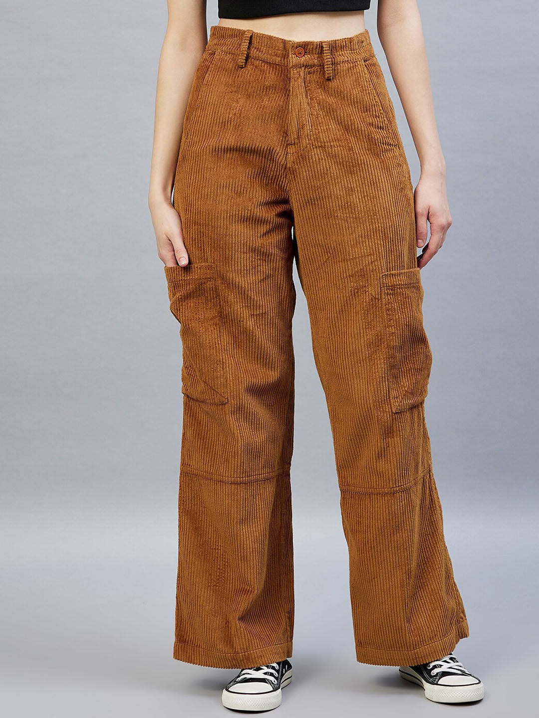 

DELAN Women Brown Relaxed Slim Fit High-Rise Easy Wash Trousers