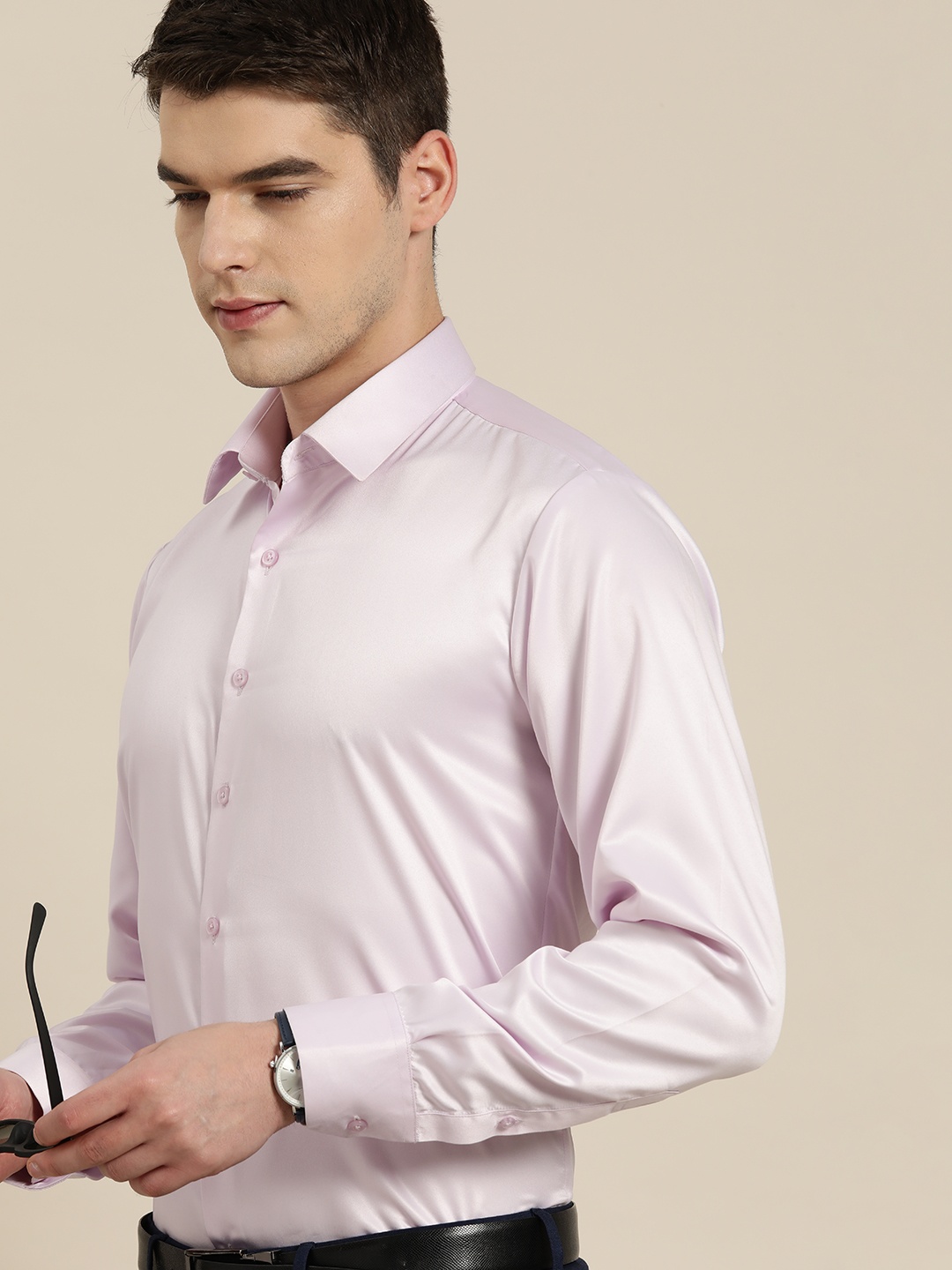 

Hancock Men Lavender Solid Satin Club Slim Fit Party Shirt