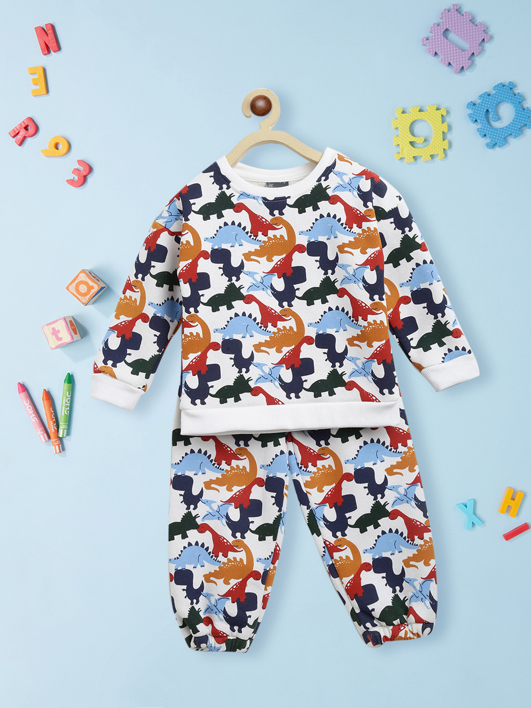 

Nauti Nati Boys White & Blue Printed T-shirt with Trousers