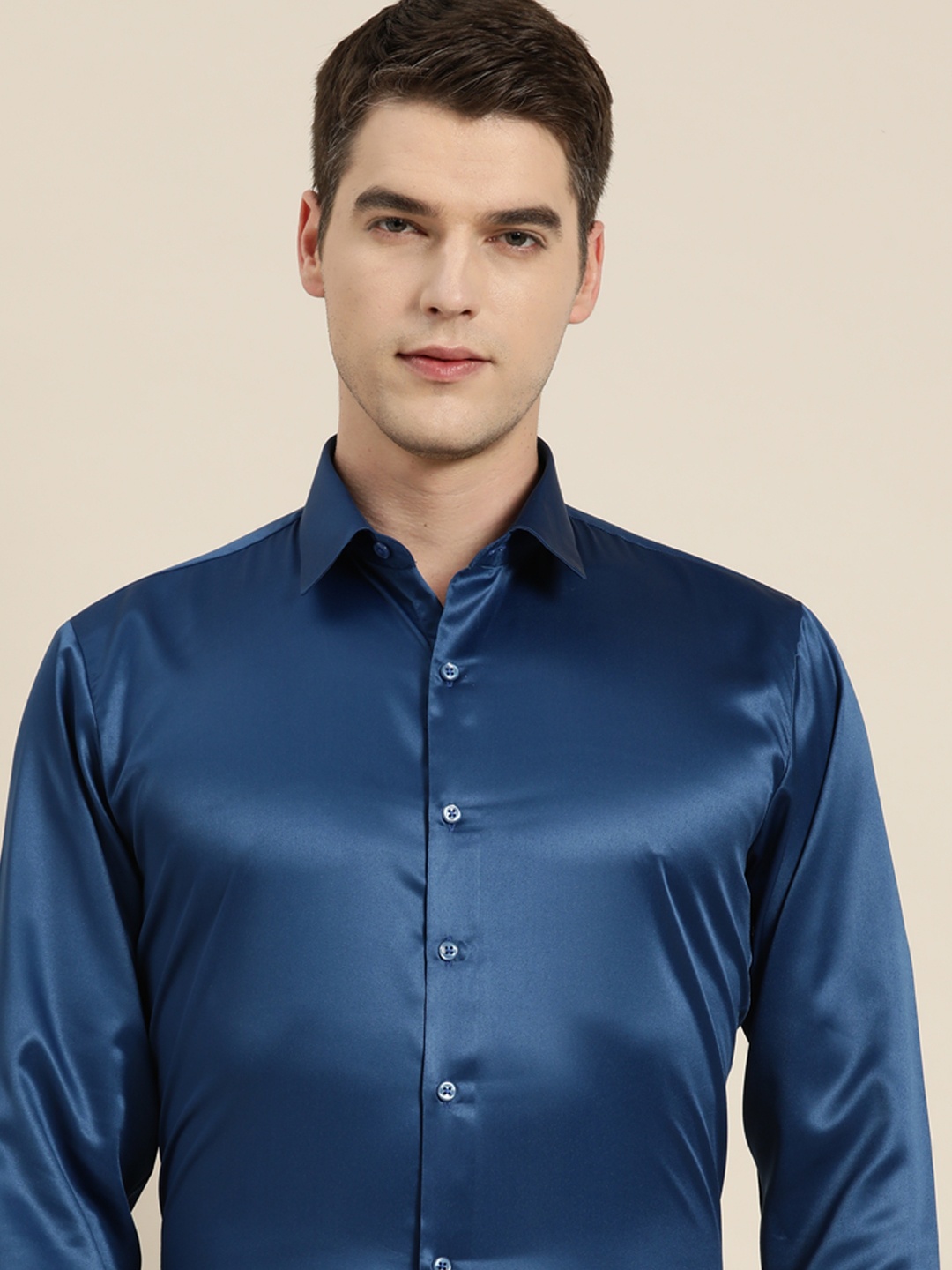 

Hancock Men Turquoise Blue Club Slim Fit Satin Party Shirt