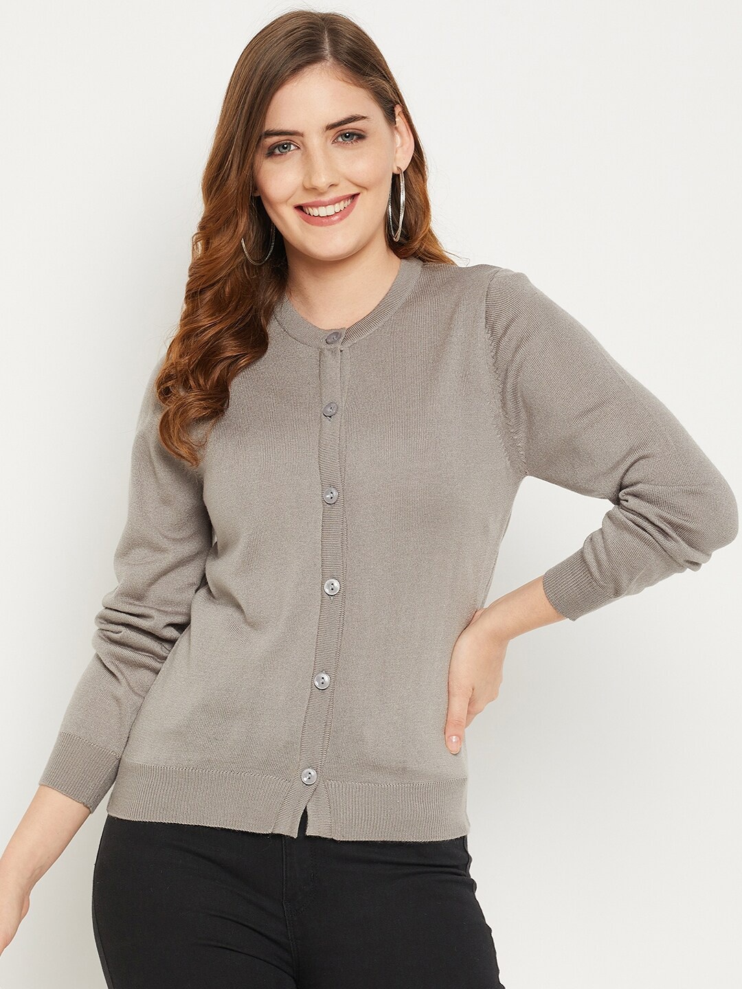 

Zigo Women Grey solid Wool Cardigan Sweater