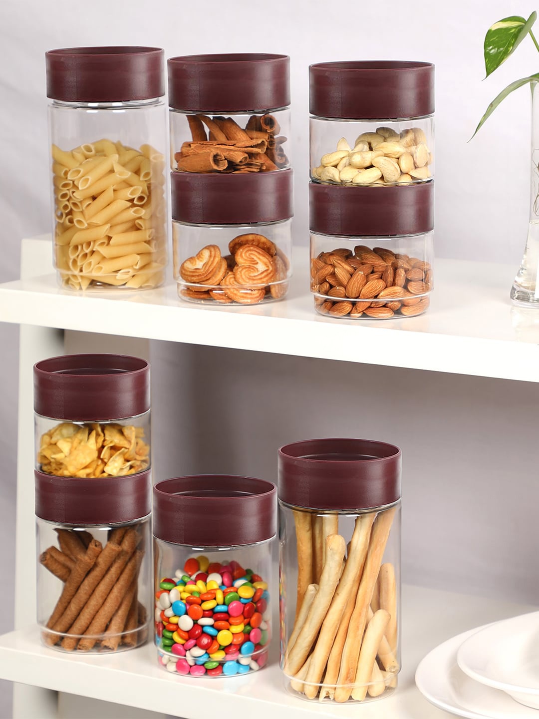 

Cello Maroon Set of 9 Modustack Leak Proof Plastic Food Containers With Lid
