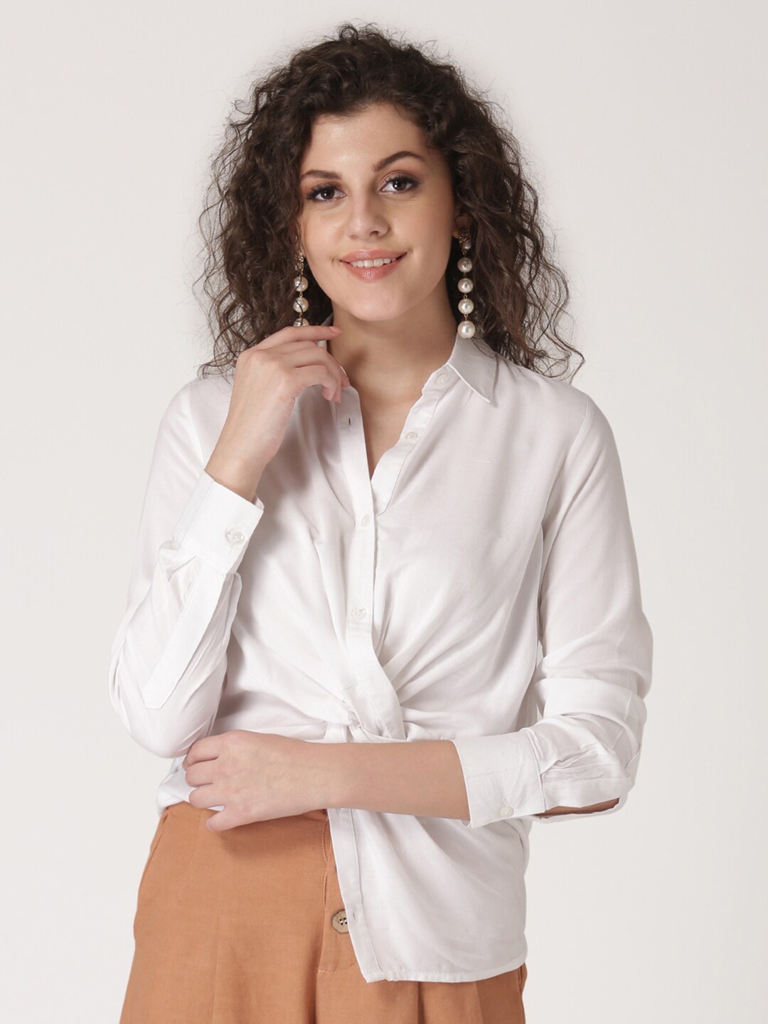 

DIVA WALK EXCLUSIVE Women White Comfort Casual Knotted Shirt