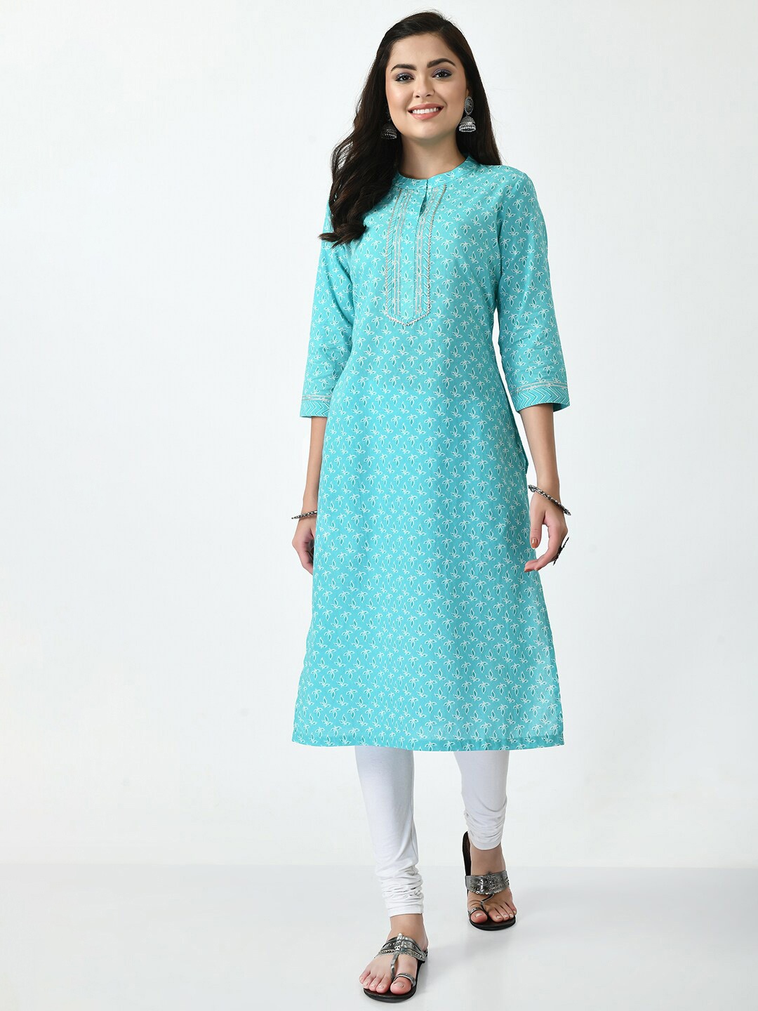 

MEESAN Women Blue Floral Printed Cotton Kurta