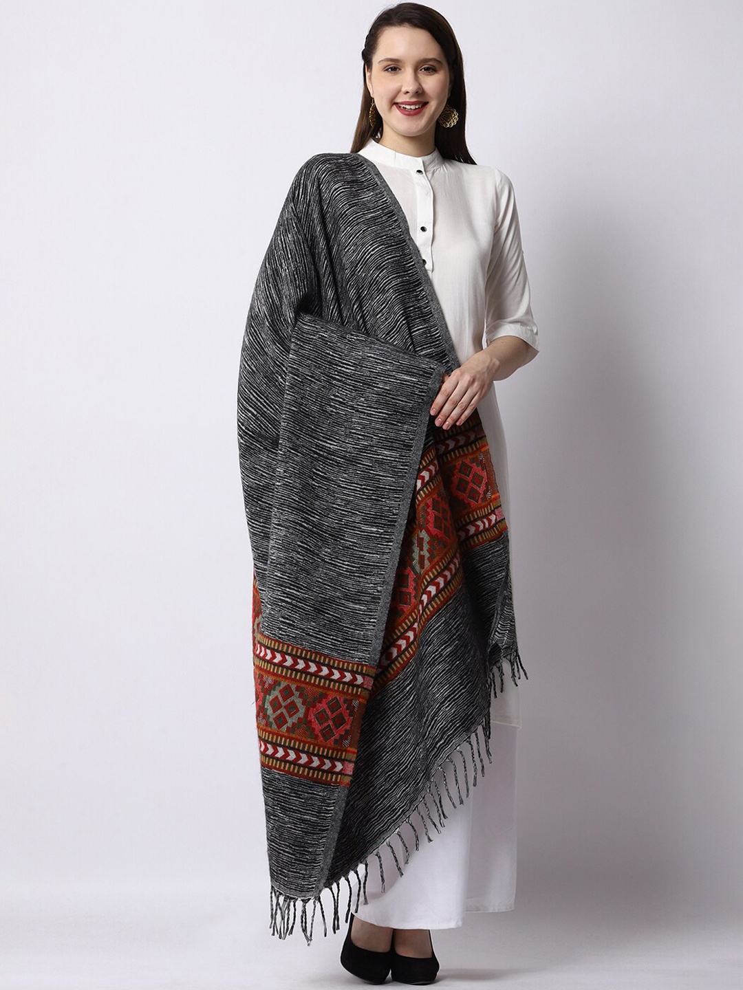 

WEAVERS VILLA Women Grey Woven Design Shawl