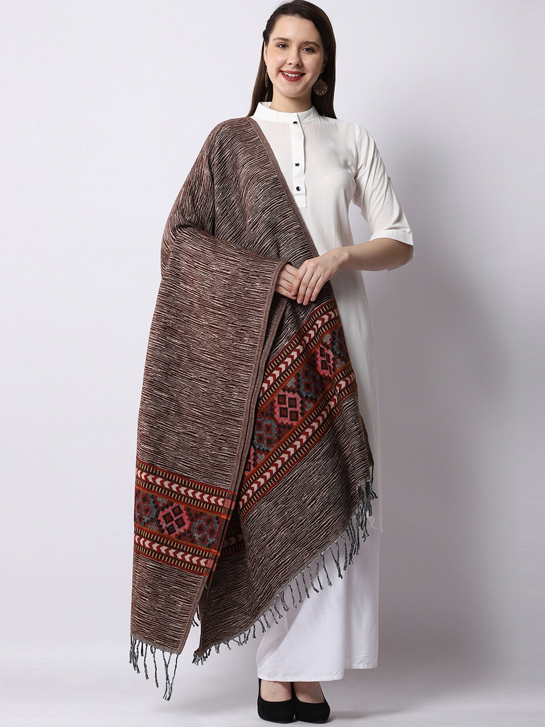 

WEAVERS VILLA Women Brown & Red Geometric Woven Design Shawl