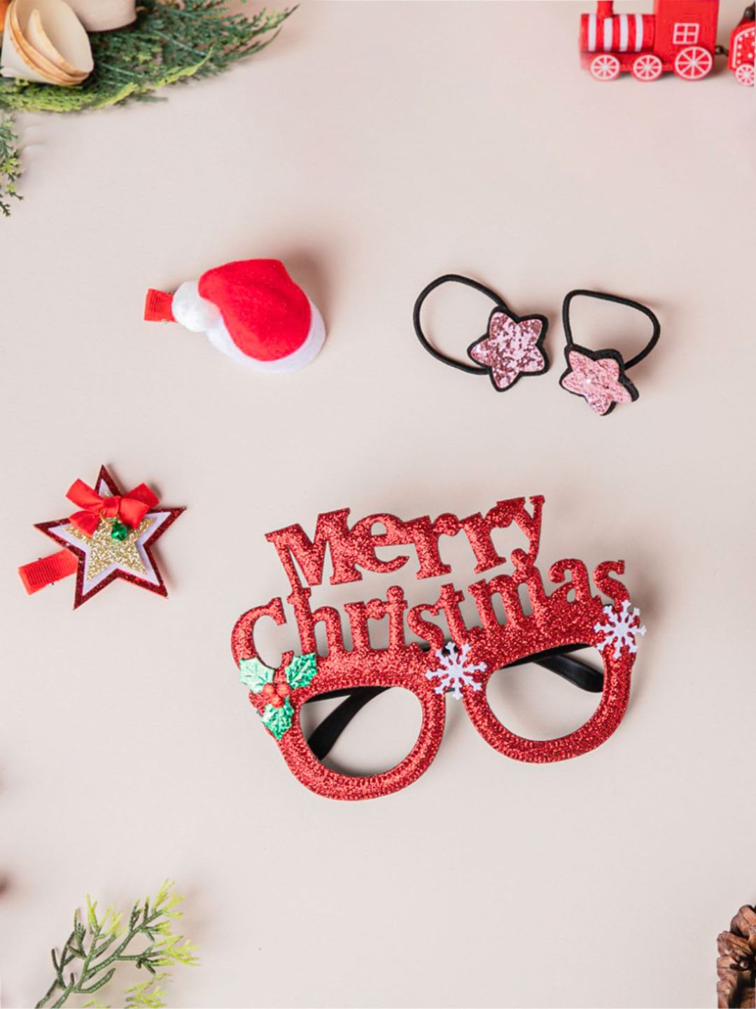 

Nestasia Set Of 5 Merry Christmas Eye Frame and Hair Accessories, Red