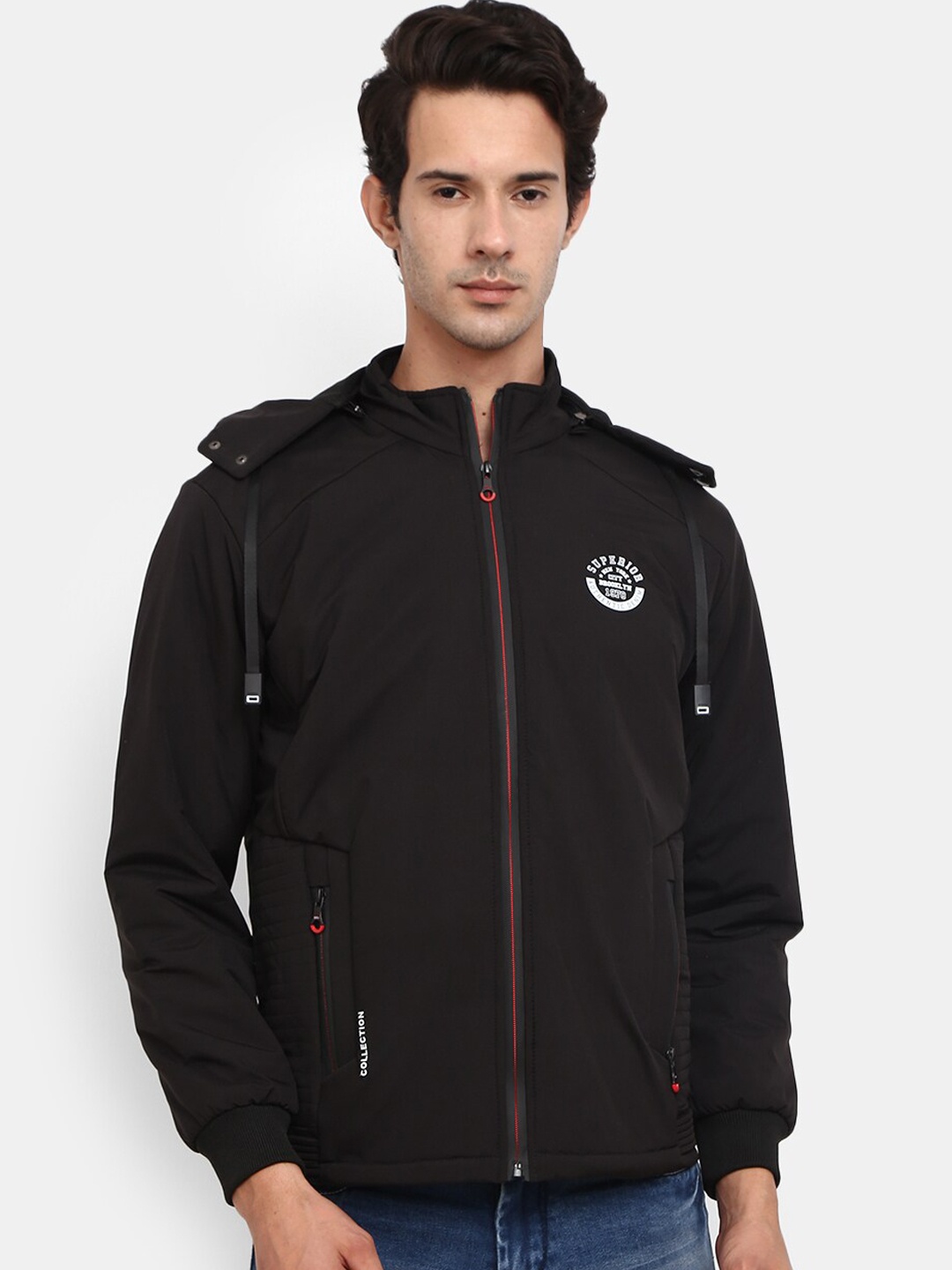 

V-Mart Men Black Hooded Outdoor Bomber Jacket