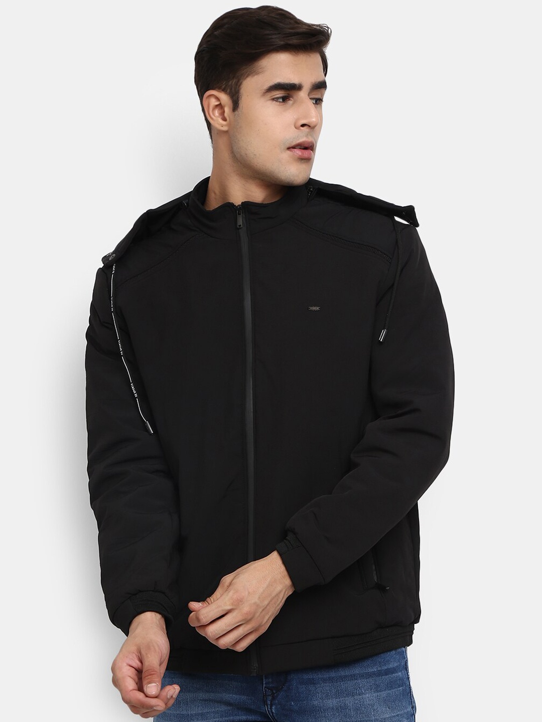 

V-Mart Men Black Hooded Outdoor Bomber Jacket